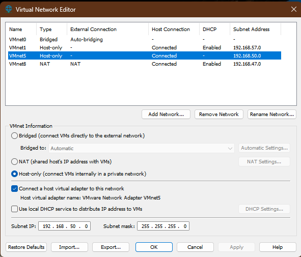 VMware Virtual Network Editor