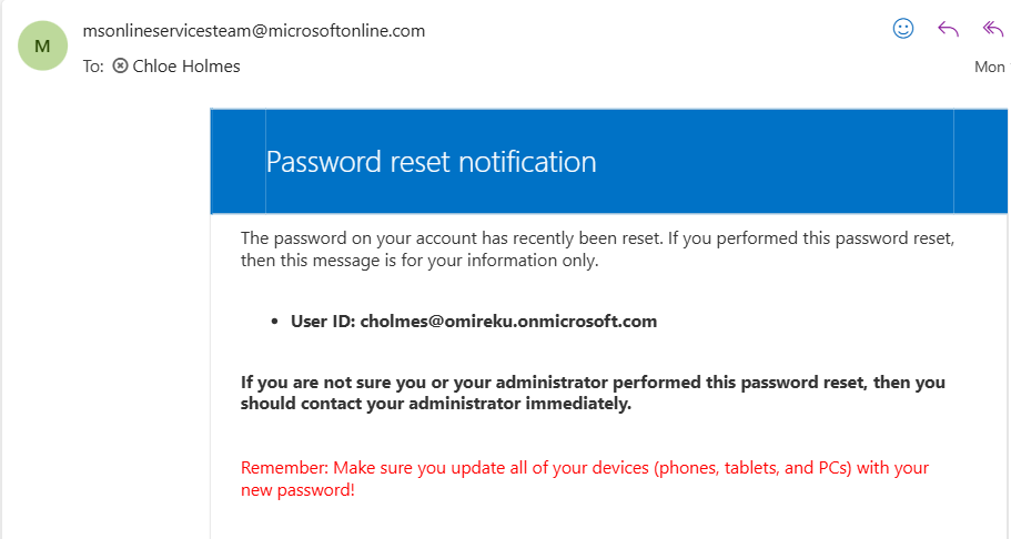 Confirmation of password reset